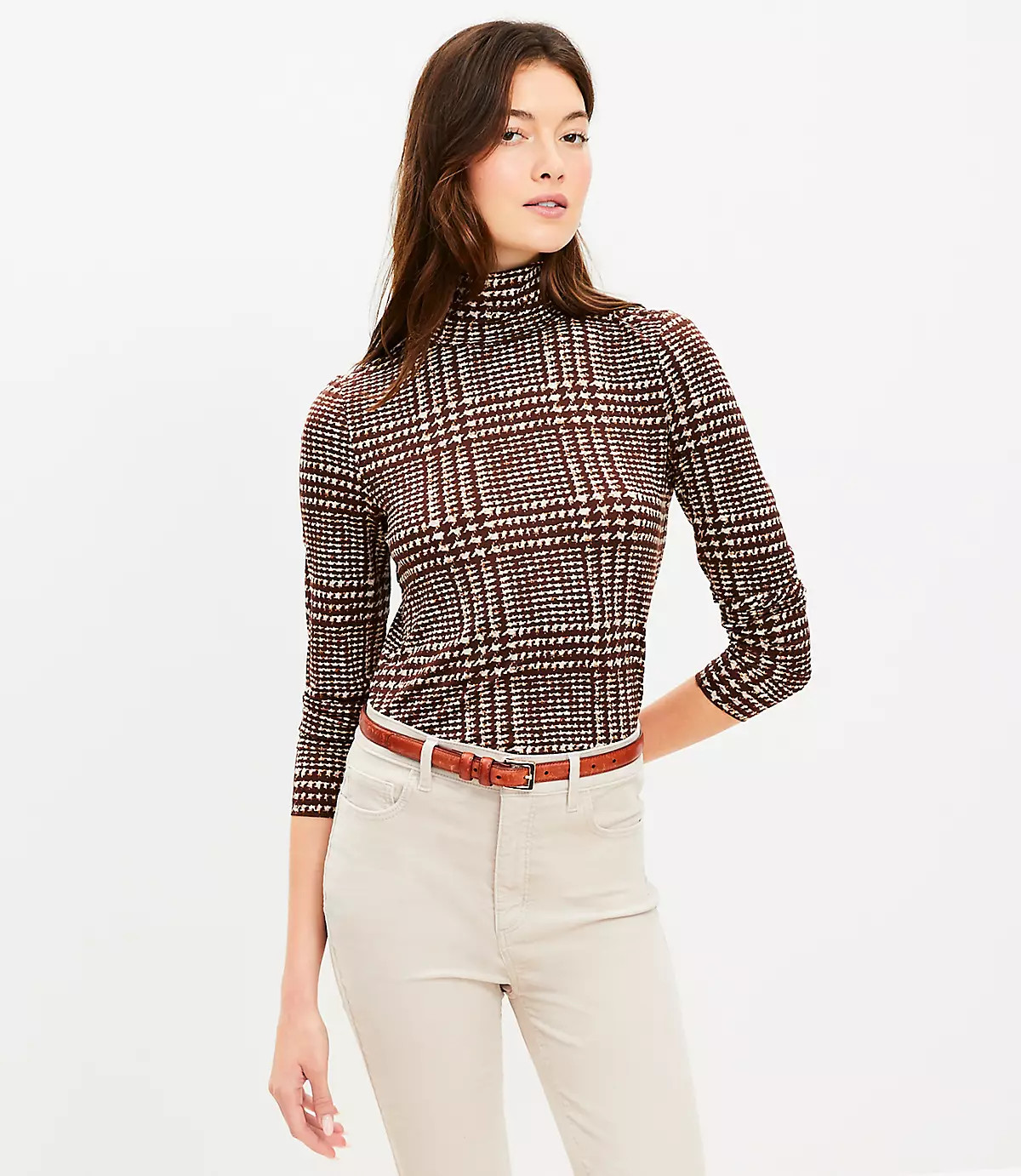 Houndstooth Long Sleeve Turtleneck Top | LOFT