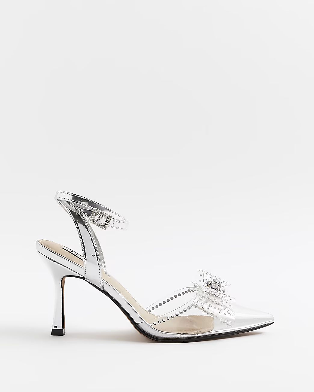 Silver perspex heeled shoes | River Island (UK & IE)
