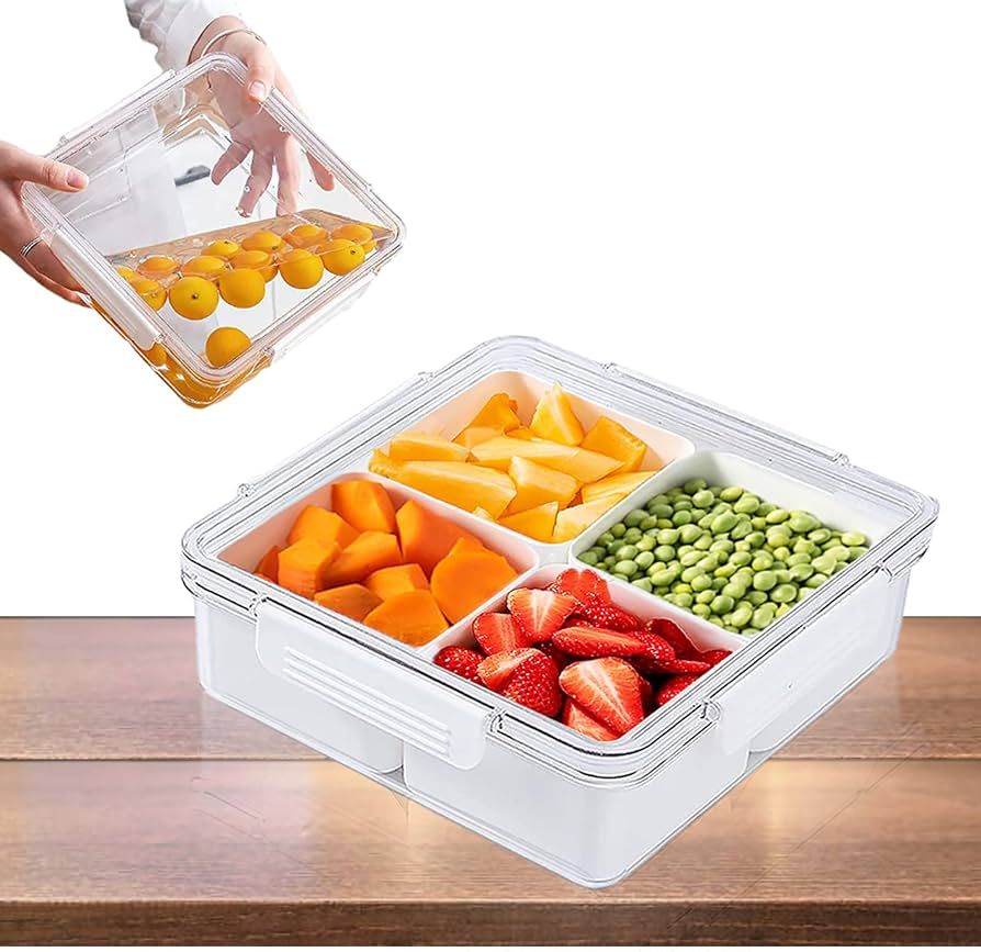 TOKLYUIE Veggie Tray with Lid Reusable Large Food Storage Containers Square Divided Fruit Vegetab... | Amazon (US)