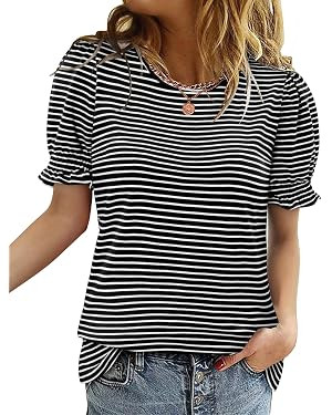 CRAZY GRID Women's Summer Tops Ruffle Short Sleeve 2025 Casual Knit Loose Fit T-Shirt | Amazon (US)