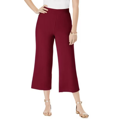 Jessica London Everyday Stretch Knit Wide Leg Crop Pant - 12, Rich Burgundy | Target