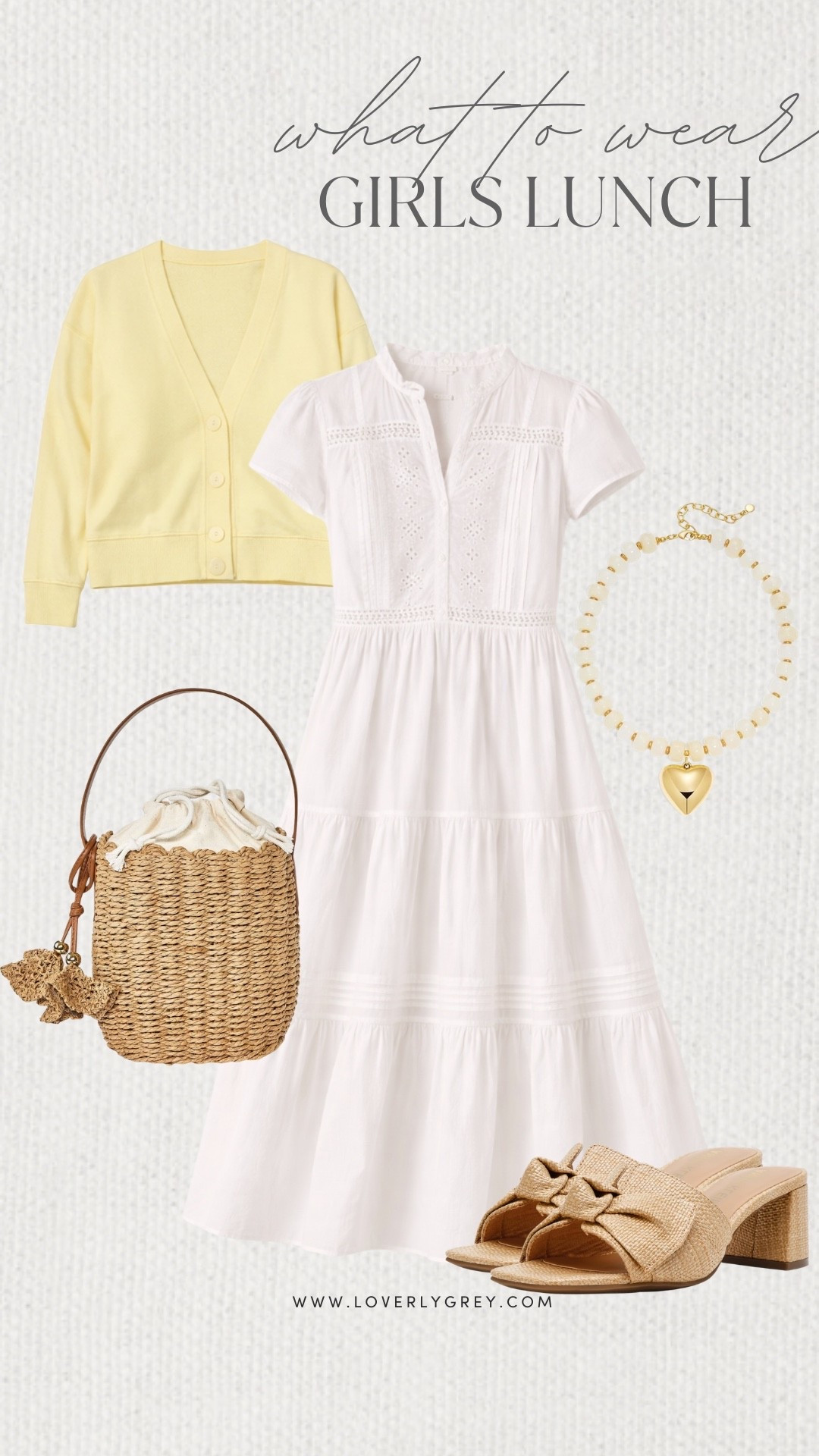 Loverly Grey, what to wear for a girls lunch! I am loving this white dress paired with a butter yellow cardigan from target! Style the look with a cute bucket bag, beaded statement necklace, and heels to complete the look. Loverly Grey, what to wear, girls lunch

#LTKootd #LTKgrwm #LTKSeasonal