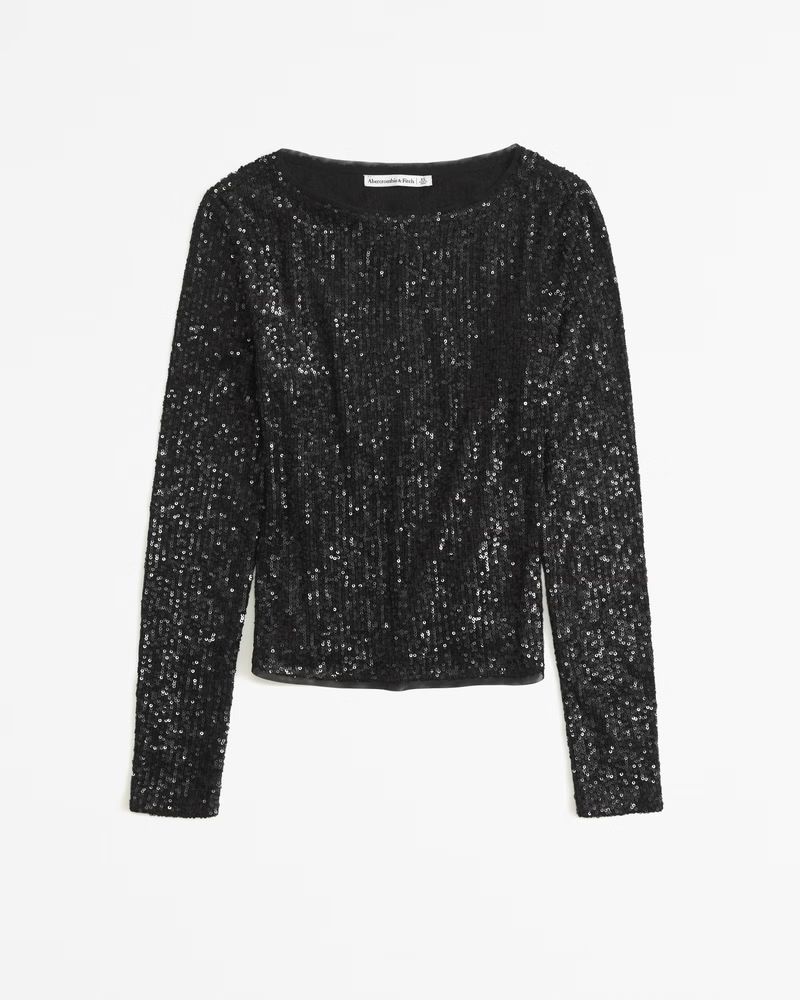 Long-Sleeve Sequin Boatneck Top | Abercrombie & Fitch (US)
