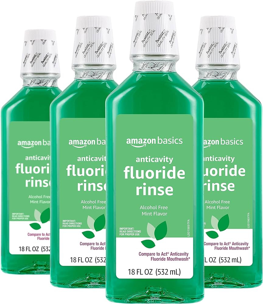 Amazon Basics Anticavity Fluoride Rinse, Alcohol-Free, Mint, 18 ounce (Pack of 4) | Amazon (US)
