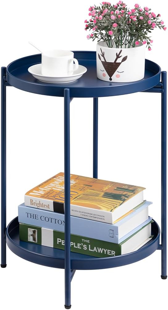 HollyHOME 2-Tier Round Side Table, Outdoor Small Folding Accent Stand with Removable Tray, Anti-R... | Amazon (US)