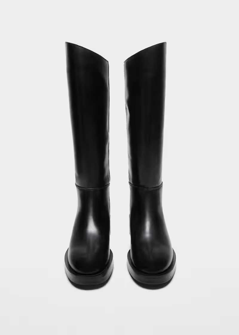 Leather Boots With Tall Leg | MANGO (US)