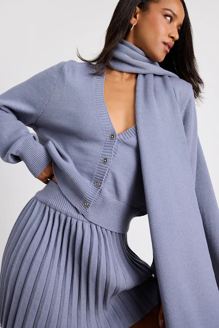 Gianna Periwinkle Two-Piece Scarf Sweater Dress | Lulus