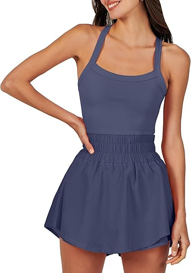 ANRABESS Womens Mini Tennis Dresses Skort Summer Sleeveless One Piece Workout Romper Dress with S... | Amazon (US)