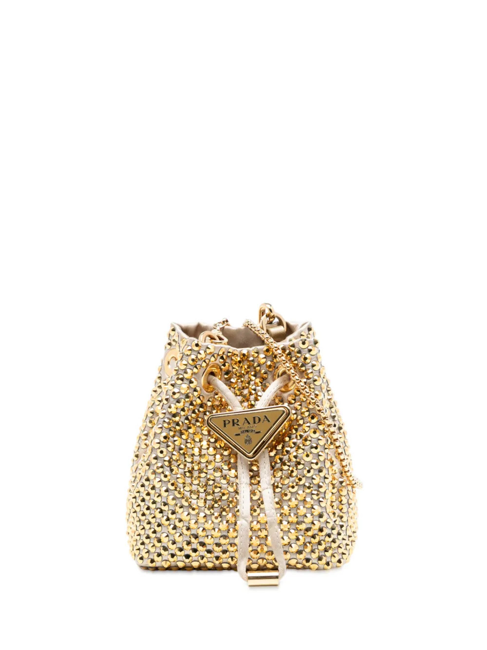 Prada Pre-Owned 2019-2025 Mini Re Nylon Crystal Embellished Drawstring bucket bag - Gold | Farfetch Global
