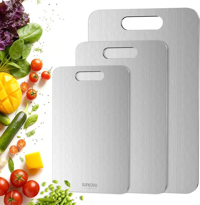 Titanium Cutting Board Set of 3, 100% Double-Sided Titanium Cutting Boards for Kitchen, Dishwashe... | Amazon (US)