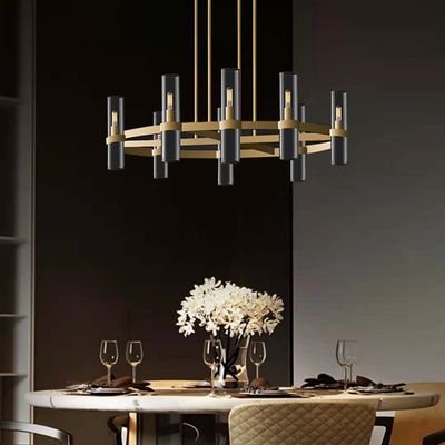 Modern 8-Light Antique Brass Chandelier with Cylinder Shades | Homary.com