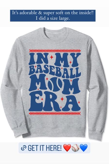 In my baseball Mom era sweatshirt! 💙⚾️❤️ I sized up two sizes to a large! It’s super soft on the inside⚾️

Sports mom, spring baseball, cute sweatshirt, spring outfit, boy mom life, casual style 

#LTKsalealert #LTKfindsunder50 #LTKkids
