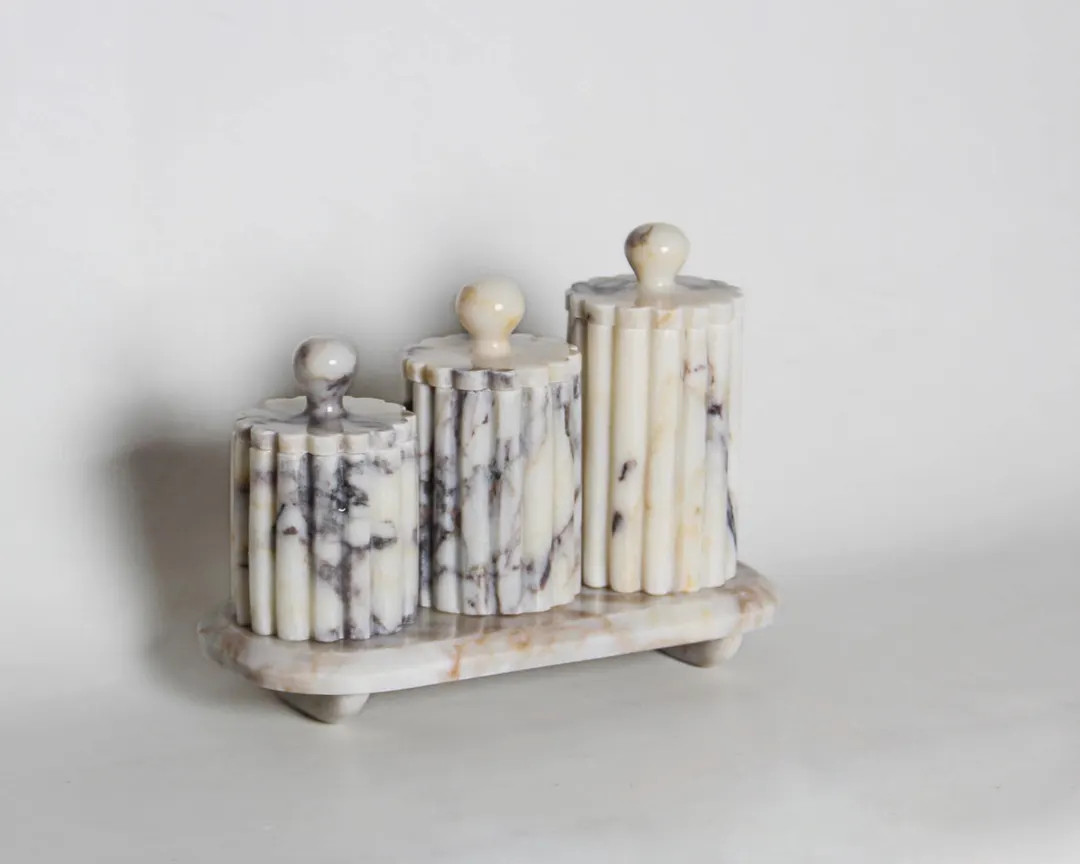 Fluted Viola Calacatta Marble Canister Set With Tray \u2013 Scalloped Luxury Bathroom or Kitchen ... | Etsy (Global)