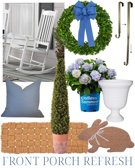 front porch, home decor, spring decorations, curb appeal, doormat, boxwood wreath, boxwood topiary, wreath bow, rocking chair

#LTKSeasonal #LTKstyletip #LTKhome