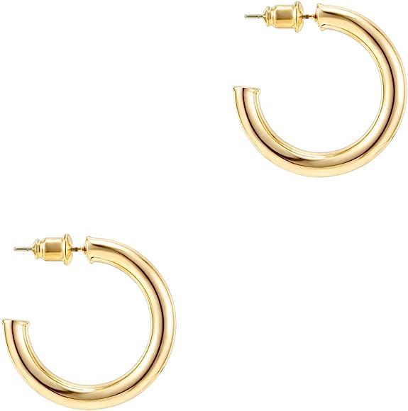 PAVOI 14K Gold Plated Hoop Earrings For Women | 3.5mm Thick Infinity Gold Hoops Women Earrings | Gol | Amazon (US)