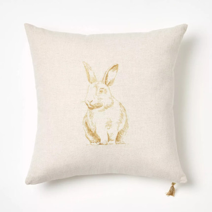 Click for more info about Embroidered Bunny Square Throw Pillow Linen/Brown - Threshold™ designed with Studio McGee