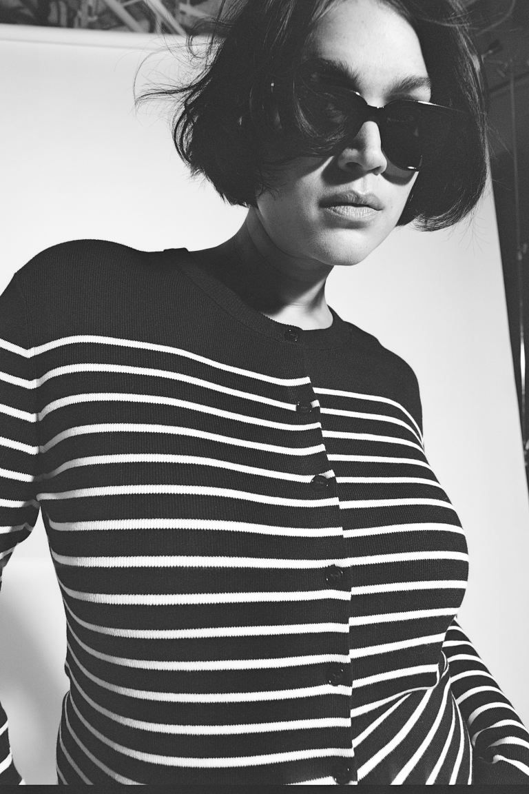 Fine-knit Cardigan - Black/white striped - Ladies | H&M US | H&M (US + CA)