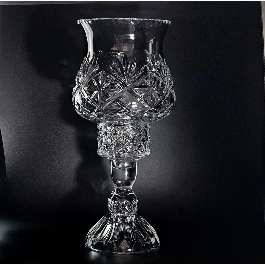 24% Lead Crystal Hurricane Lamp Candle Holders 12" Cut Glass Poland Fan Stars - Etsy | Etsy (US)