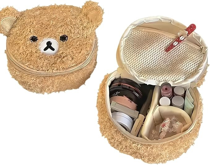 Cute Bear Makeup Bag 3D Small Adorable Teddy Portable Plush Bear Design Travel Cosmetic Pouch for... | Amazon (US)