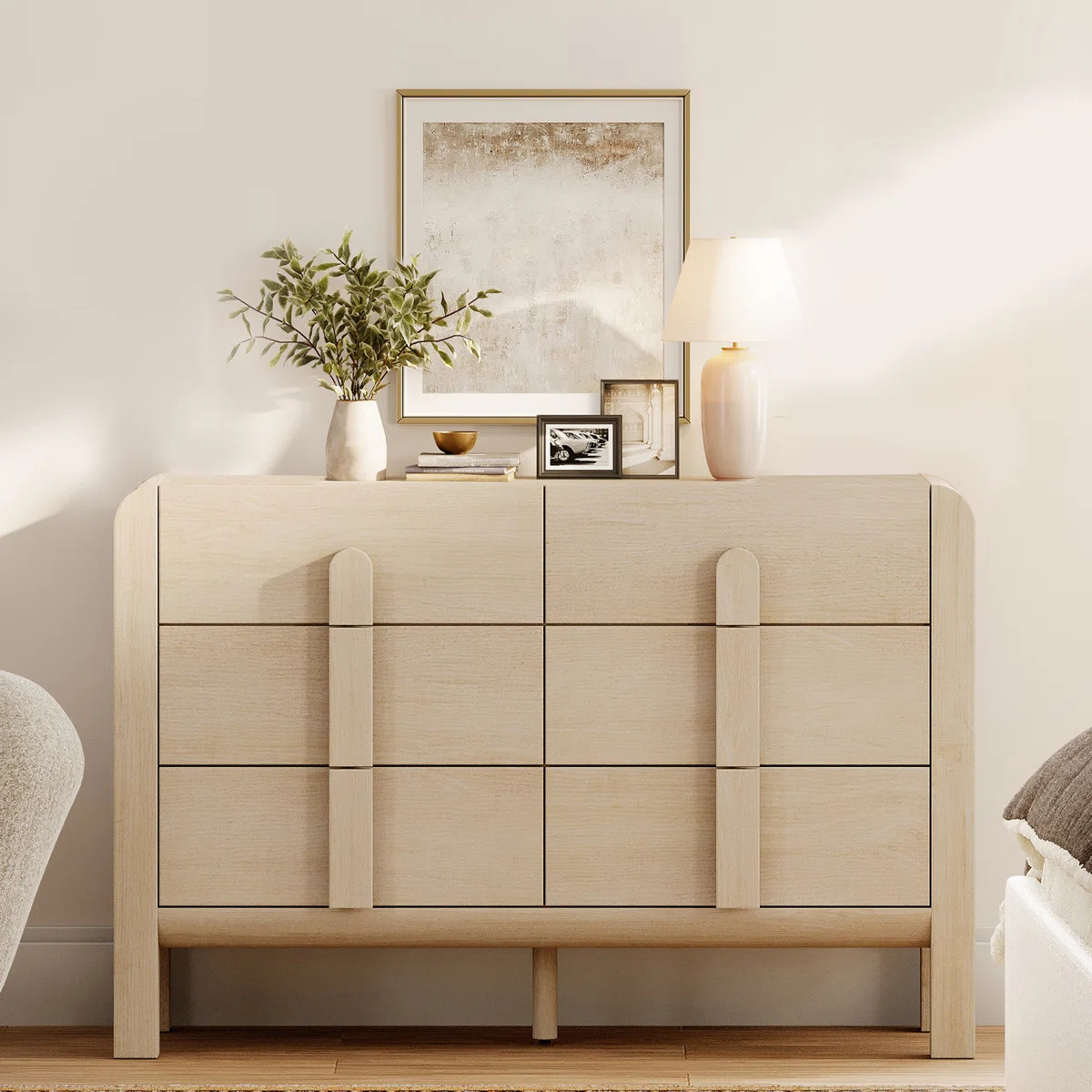 Adora Mid Century 6 Drawer Dresser For Bedroom, Wide Modern Chest Of Drawers With Curved Profile ... | Wayfair North America