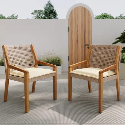 Acacia Wood & Wicker With Cream Cushion Patio Furniture-Teak Finish & Wicke Brown -MP2(Set Of 2) | Wayfair North America
