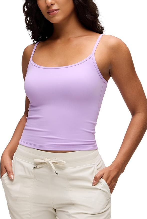 CRZ YOGA Butterluxe Double Lined Cami Tank Tops for Women - Yoga Casual Going Out Soft Scoop Neck... | Amazon (US)