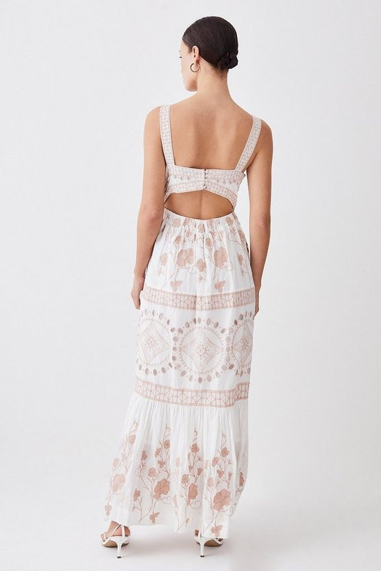 Floral & Geo Embroidered Woven Midaxi | Karen Millen US