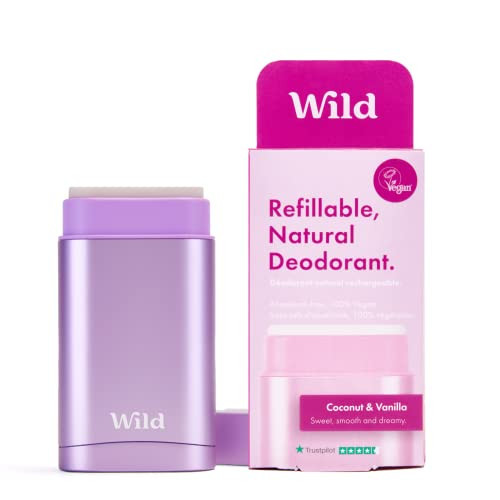Wild - Natural Refillable Deodorant - Vegan & Eco-Friendly - Aluminum Free - Long Lasting Protection - Natural Ingredients - Starter Kit - Purple Case Coconut & Vanilla Refill - 1.4oz | Amazon (US)