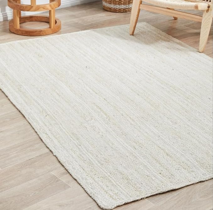 100% Jute Area Rug 6x9 Feet Approx- Braided Design Hand Woven Dyed Off-White Natural Fibers Carpe... | Amazon (US)