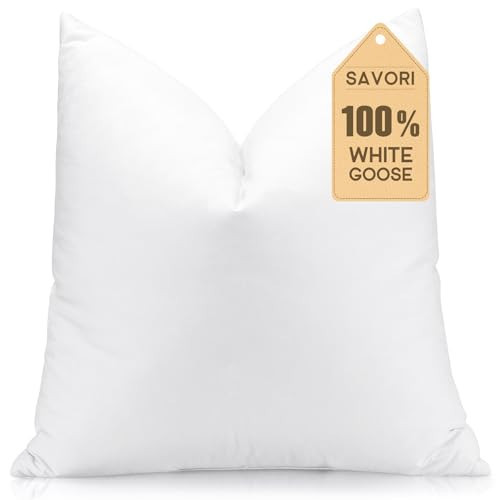 SAVORI Down Feather Throw Pillow Inserts 28x28 Euro Pillow Inserts, Soft Fluffy Throw Pillows with Cotton Cover, Decorative Throw Pillows for Couch Sofa Bed-White | Amazon (US)