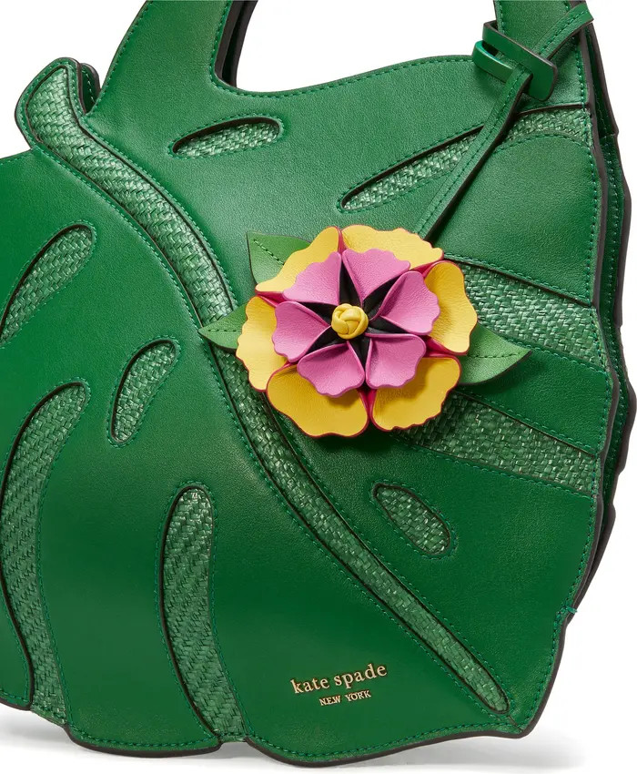 Kate Spade New York playa 3D leaf leather & straw top handle bag | Nordstrom | Nordstrom