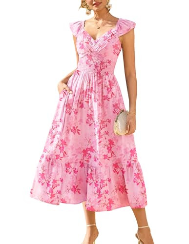 GRACE KARIN Women's Summer Floral Maxi Dress 2026 Ruffle Sleeve Smocked Sundress Flowy Wedding Gu... | Amazon (US)