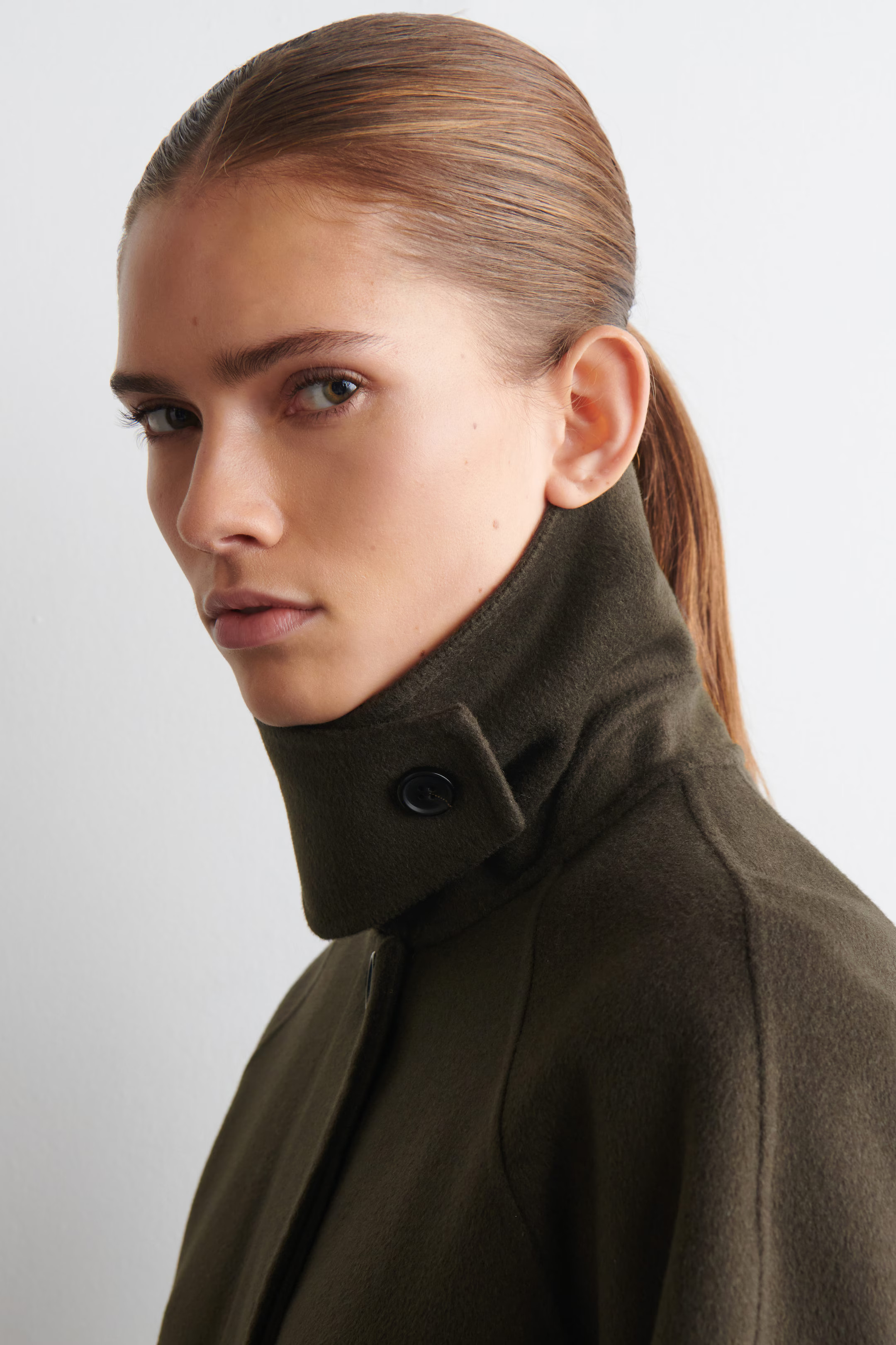 FUNNEL-NECK DOUBLE-FACED WOOL SHORT COAT - BROWN | COS | COS UK