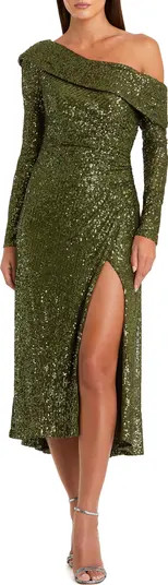 Mac Duggal One Shoulder Sequin Long Sleeve Midi Dress | Nordstrom | Nordstrom