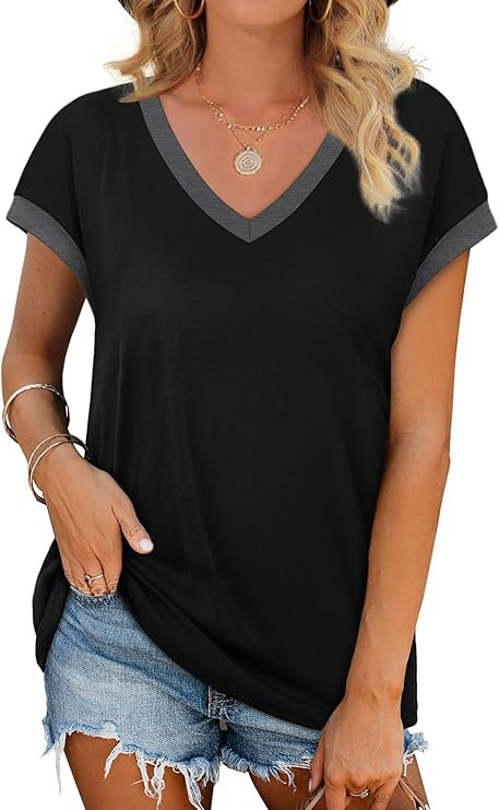WIHOLL Womens Summer Tops 2026 Cap Short Sleeve Shirs V Neck T Shirts Fashion Beach Vacation Clot... | Amazon (US)