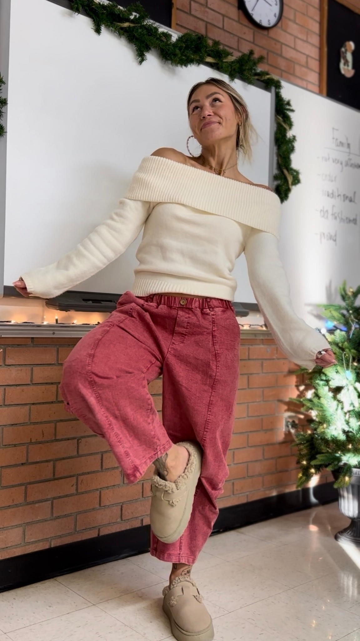 Affordable Comfy teacher outfit! Red barrel pants and cream off the shoulder sweater 

#LTKworkwear #LTKwinter #LTKcanada