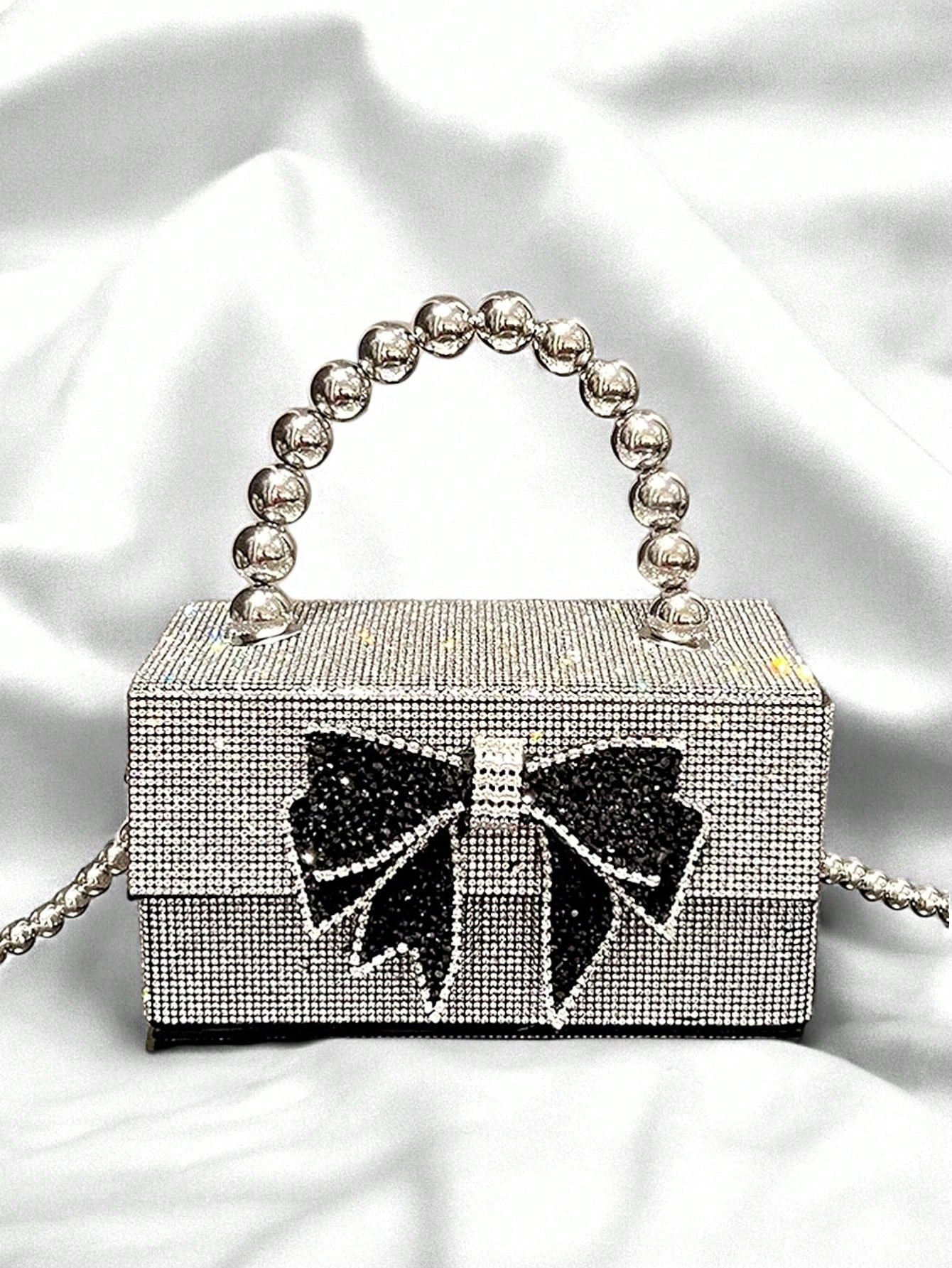 Stylish And Elegant Ladies' Evening Clutch, Shoulder Bag, Silver Metallic Glitter, Diamond Decora... | SHEIN