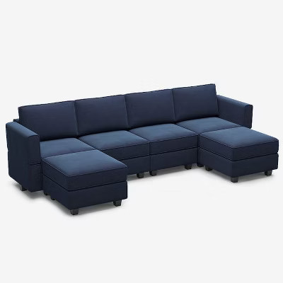 Belffin Modular Velvet Sofa with Storage Seat (6 Seats + 6 Sides),Navy Blue | Target