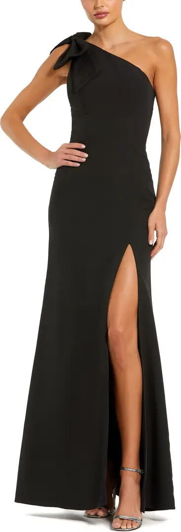 Women's Crepe One Shoulder Fitted Gown With Bow | Nordstrom