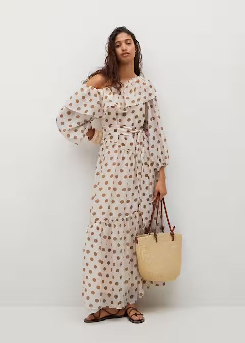 Polka-dot dress with ruffles | MANGO (UK)
