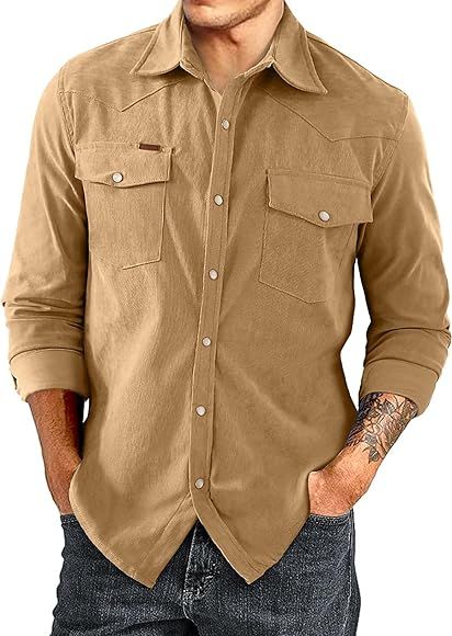 JMIERR Men's Corduroy Shirts - Casual Western Long Sleeve Button Down Lightweight Shacket Jackets wi | Amazon (US)