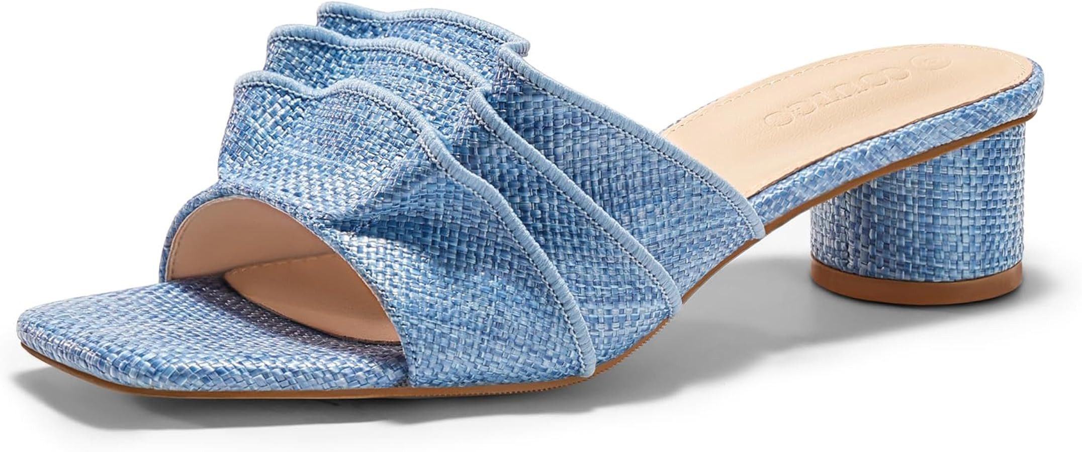 Coutgo Womens Raffia Chunky Low Heels Sandals Square Open Toe Mules Ruffle Slip On Summer Dress S... | Amazon (US)