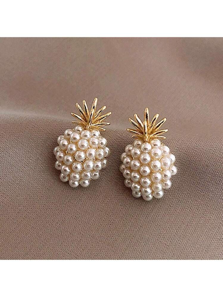 Pineapple Plastic Faux Pearl Earrings Retro And High-End Female Earrings Set | SHEIN