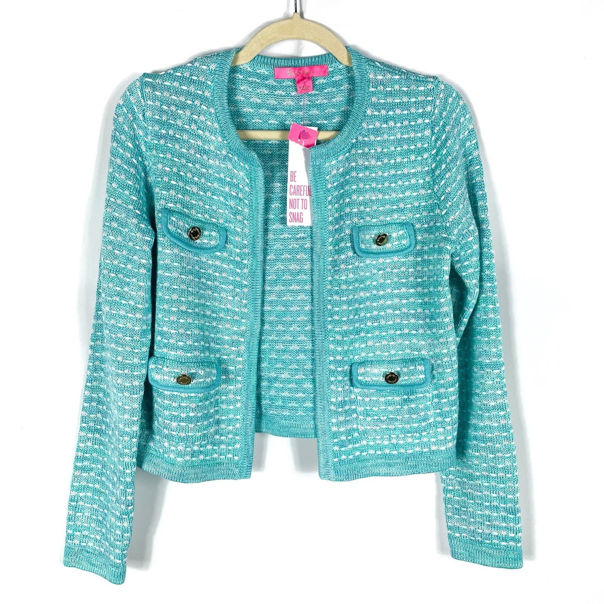 Lilly Pulitzer Kienna Cardigan Cumulus Blue Metallic Marl Open Front Sz S | eBay US