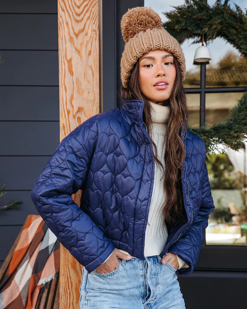 Follow Your Heart Quilted Pocketed Jacket - Navy | VICI