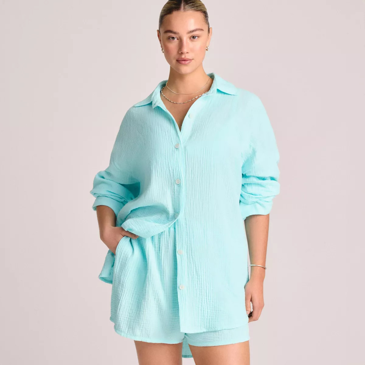 Vitamin A Women's Long Sleeve Gauze Cover Up Shirt | Target