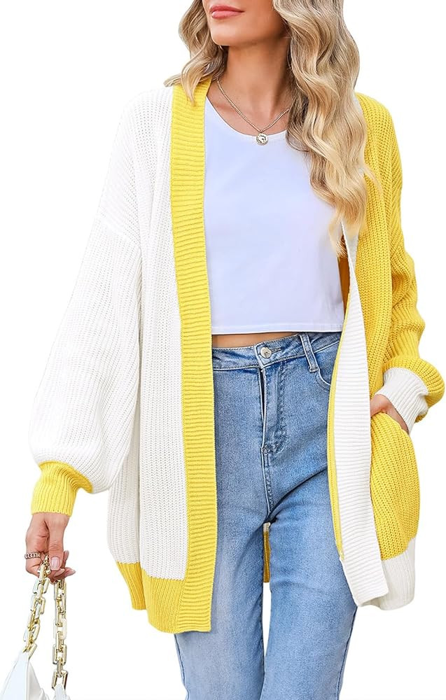 Pink Queen 2024 Fall Long Cardigans for Women Batwing Sleeve Open Front Ribbed Knit Oversized Car... | Amazon (US)