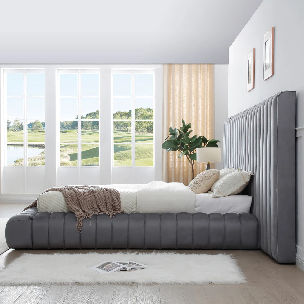 Avalon With Wings Velvet Upholstered Platform Bed | Wayfair North America