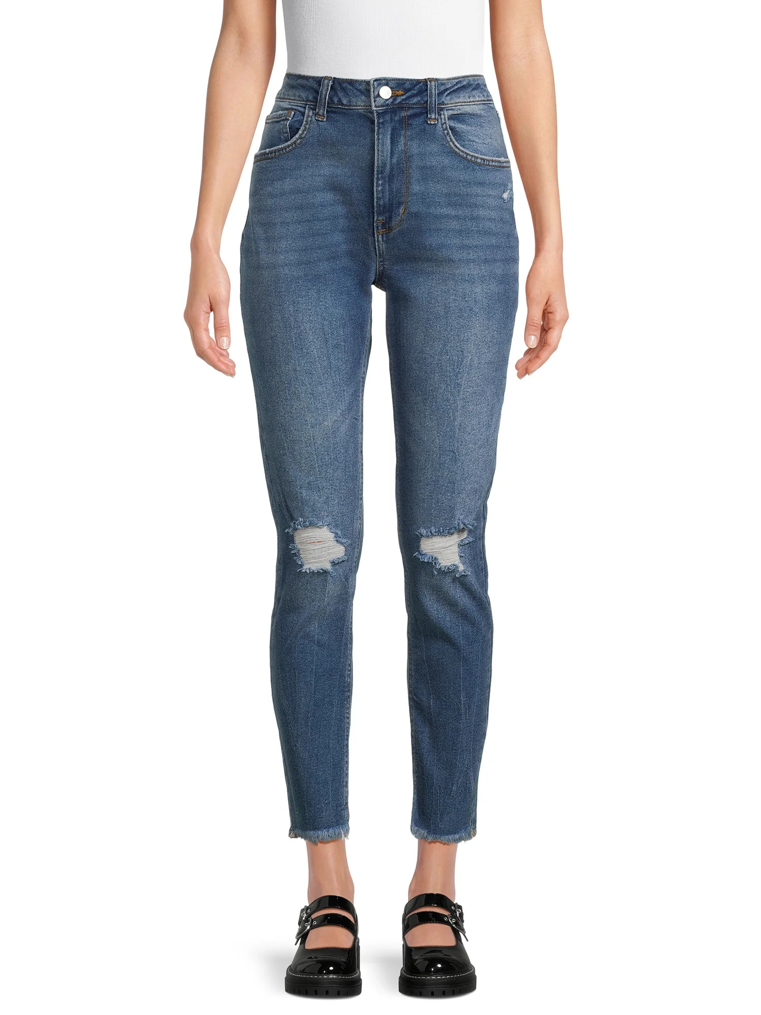 No Boundaries Juniors High Rise Mom Jeans, Sizes 1-21 | Walmart (US)