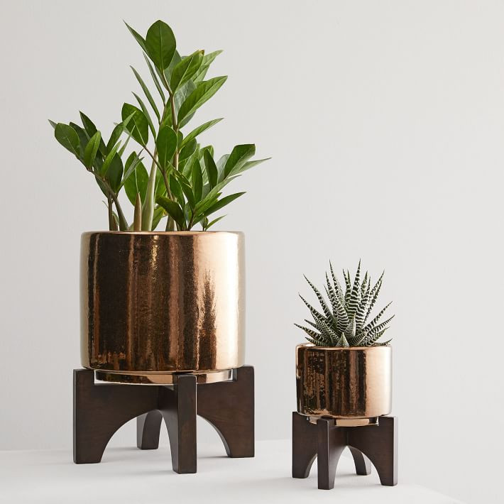 Mid-Century Turned Wood Tabletop Planters - Bronze | West Elm (US)